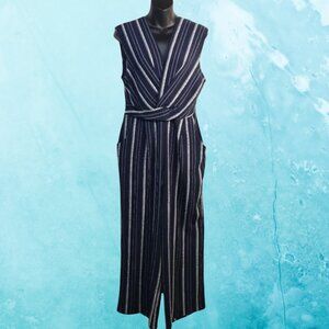 💙 Speechless V-Neck Jumpsuit – Women’s L – Navy & White Chic! 💙